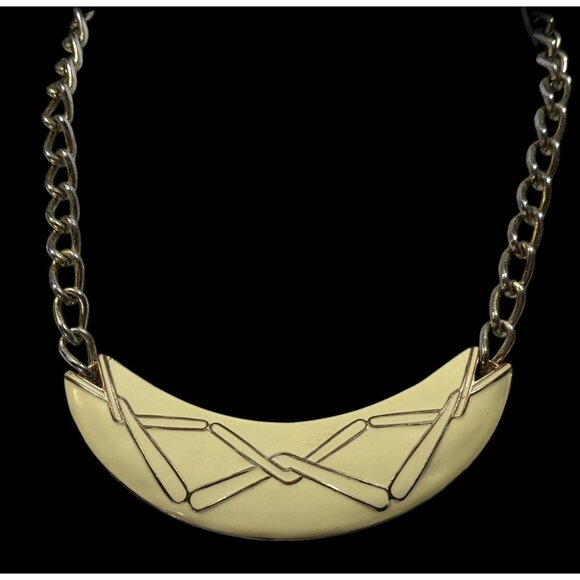 Vintage Abstract Modernist Cream And Gold Tone Statement Necklace - Picture 2 of 6